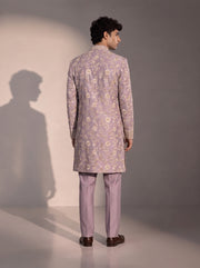 Light purple embroidered indowestern for men - back view