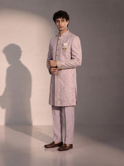 Light purple embroidered indowestern for men - side view with embroidered cuffs