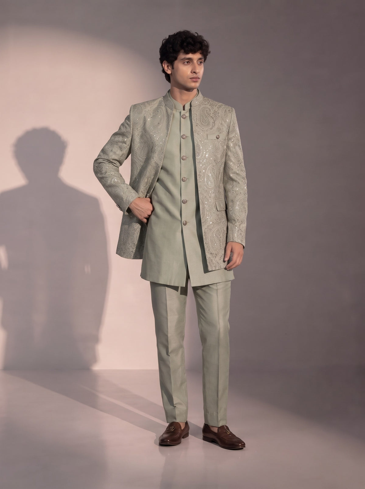 Pista Paisley Jodhpuri Indowestern Suit For Men