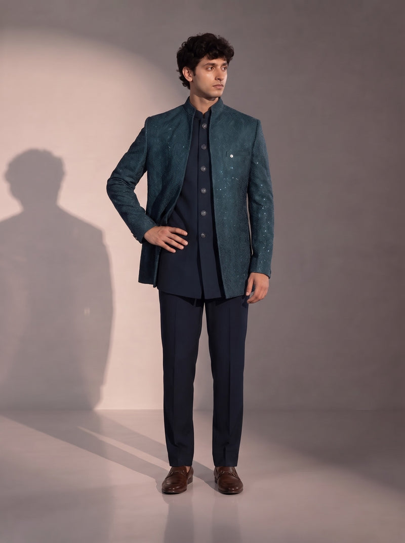 Rama Green Paisley Jodhpuri Indowestern Suit For Men